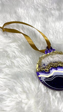 Load and play video in Gallery viewer, Luxe Geode Ornament - Single: Gold &amp; Purple

