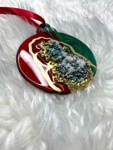 Luxe Geode Ornament - Single: Gold, Red & Green