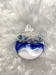 Luxe Geode Ornament - Single: Silver, Blue & White