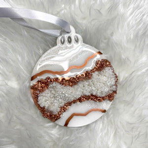 Luxe Geode Ornament - Single: Rose Gold & White