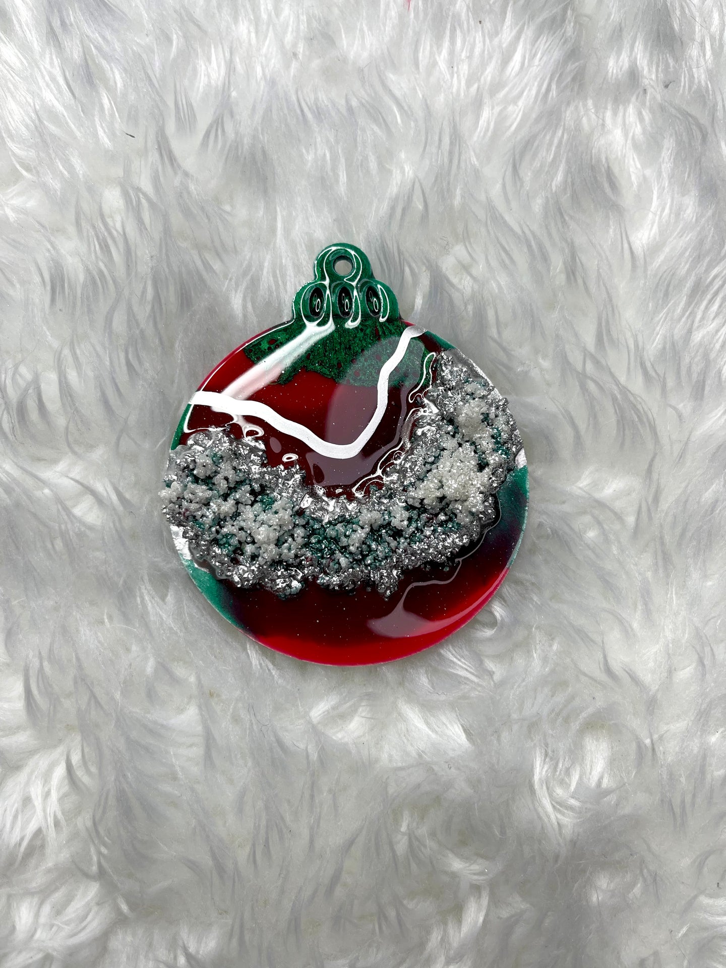Luxe Geode Ornament - Single: Silver, Red & Green