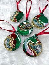 Load image into Gallery viewer, Luxe Geode Ornaments - 5 Count Set - Red, Green &amp; Gold
